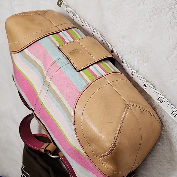 Coach Y2K Soho Hampton Pastel Stripe Leather Trim Flap Shoulder Bag Barbiecore - Picture 9 of 16